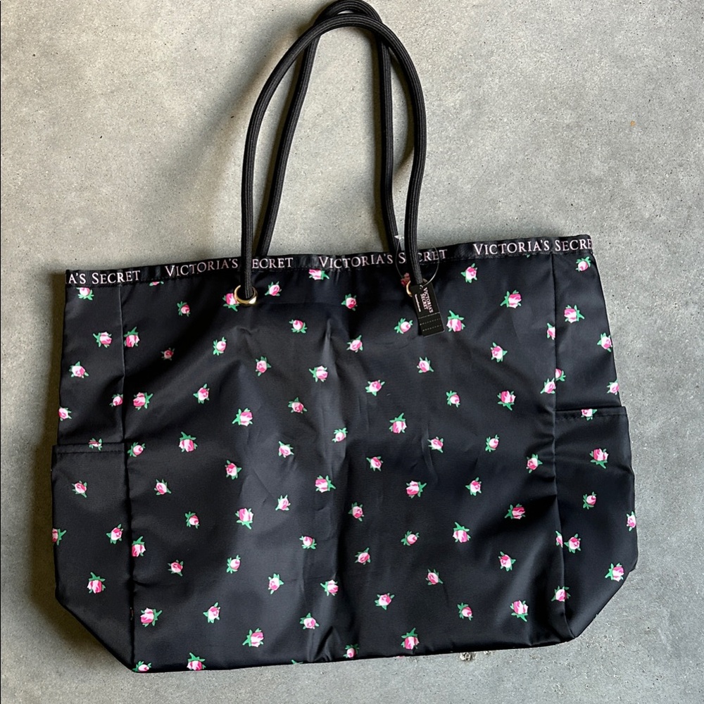 Victoria's Secret Black Tote with Floral Accents